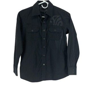 Micros‎ Clothing Co. Boys Black Button Down long sleeve embroidered Shirt